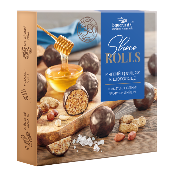 №2 Берестов Shoco Rolls конфеты с арахисом, солью и медом, 135г   в Октябрьске
