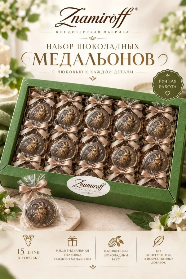 №1 Фигурный шоколад набор Медальоны Козлики(15шт по 40г) в Октябрьске