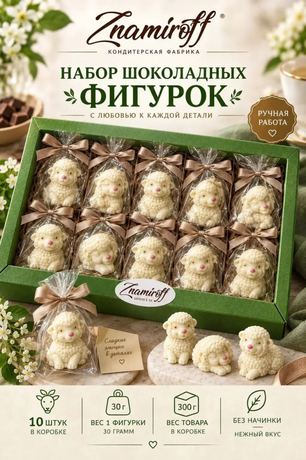 №1 Фигурный шоколад набор Овечки из белого шоколада(10шт по 30г) в Октябрьске