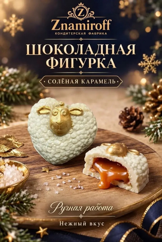  Шоколад фигурный "Овечка-сердечко" белый шоколад с начинкой солёная карамель(блок 5шт по 70г) в Октябрьске