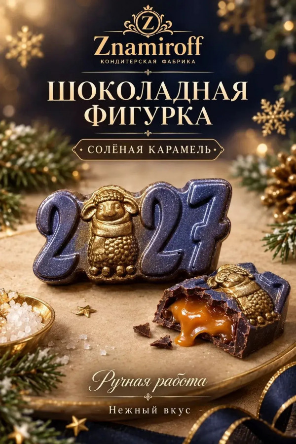 №1 Шоколад фигурный "Год 2027" молочный шоколад с начинкой солёная карамель(блок 5шт по 70г) в Октябрьске