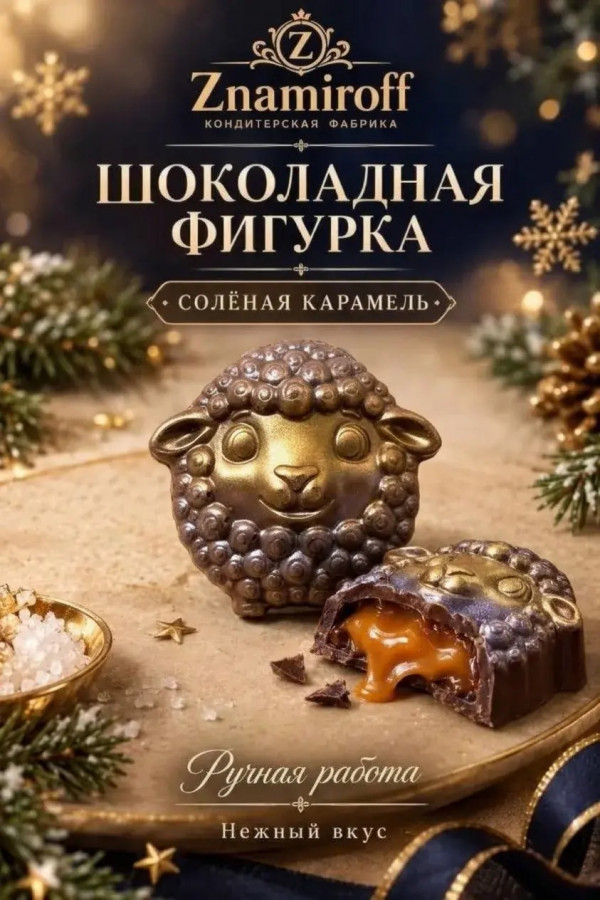 №1 Шоколад фигурный "Овечка-мордашка" молочный шоколад с начинкой солёная карамель(блок 5шт по 70г) в Октябрьске