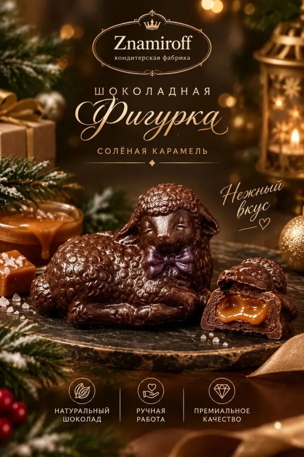 №1 Шоколад фигурный "Овечка спящая" молочный шоколад с начинкой солёная карамель(блок 5шт по 70г) в Октябрьске