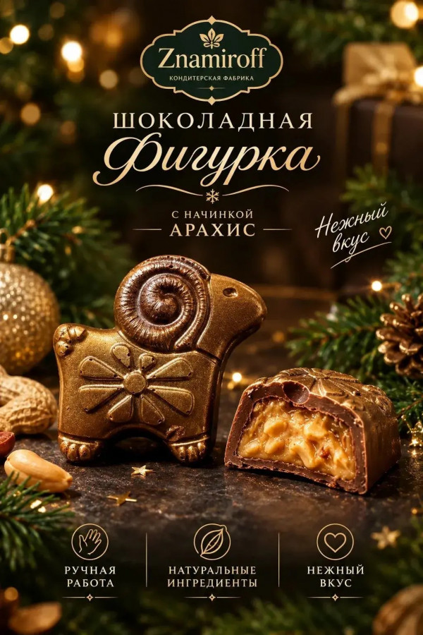 №1 Шоколад фигурный "Баран-таран" молочный шоколад с арахисовой начинкой (блок 5шт по 70г) в Октябрьске